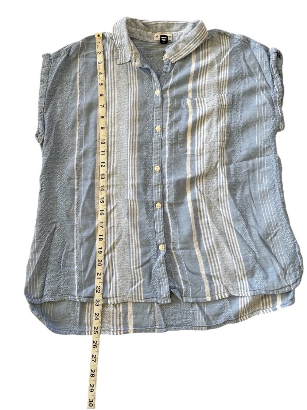 Light Blue Striped Textured Button-Up Shirt Coastal Grandma Size Large - Picture 6 of 7